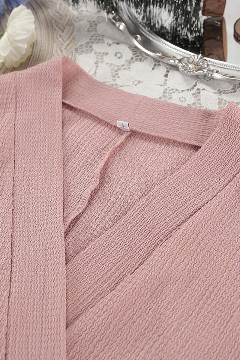 CWSPJ0404_SOLID COLOR KNITTED PAJAMAS THREE-PIECE SET