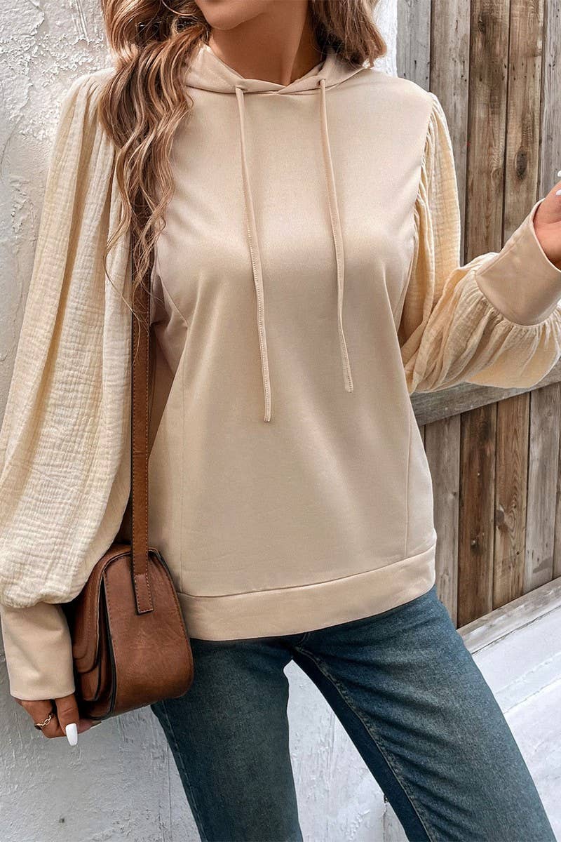 CWOHOL0684_SOLID PUFF SLEEVE HOODED SWEATSHIRT
