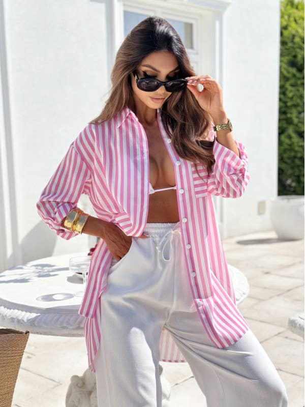 Casual printed single-breasted mid-length shirt