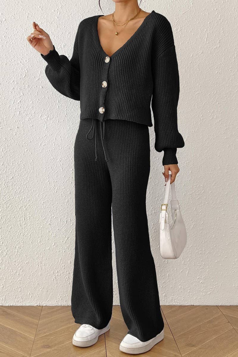 CWSTB00429_WOMEN SOLID COLOR TWO-PIECE CARDIGAN &AMP WIDE LE