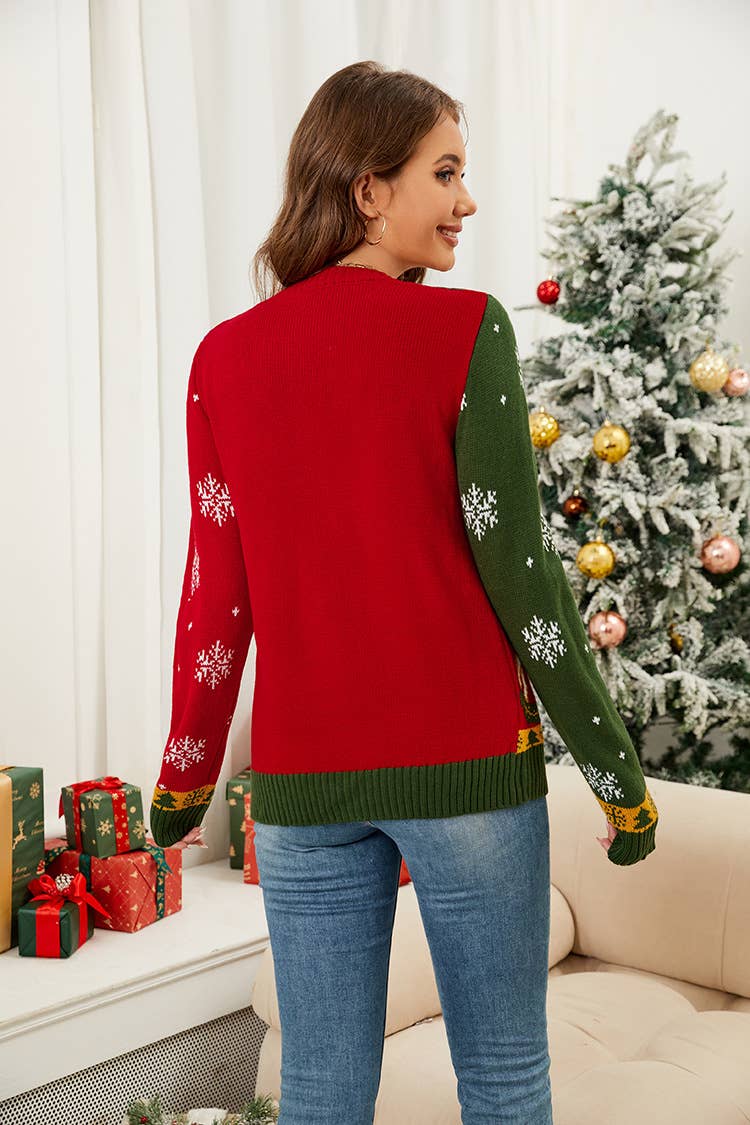 CHRISTMAS COLOR JACQUARD SWEATER CARDIGAN