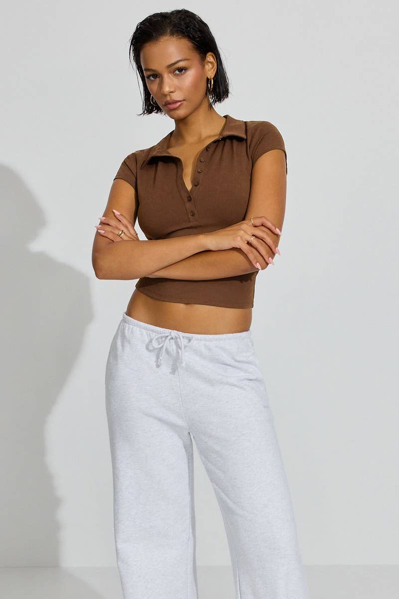 CWTTSL0456_POLO COLLAR BUTTON SPORTS WAIST VERSATILE TOP