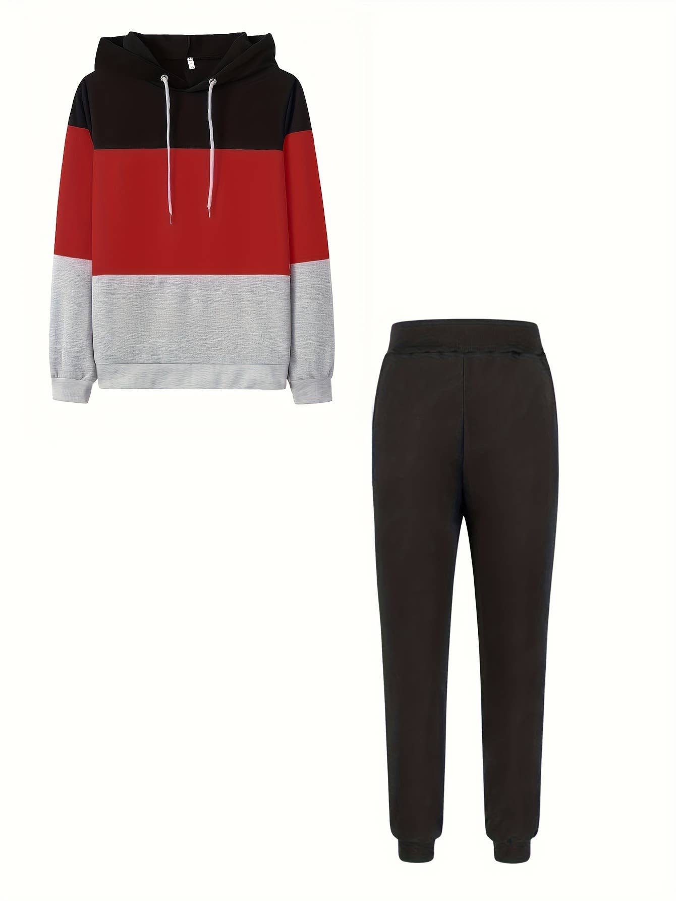 CASUAL COLOR MATCHING HOODIE AND HOODIE PANT SUIT