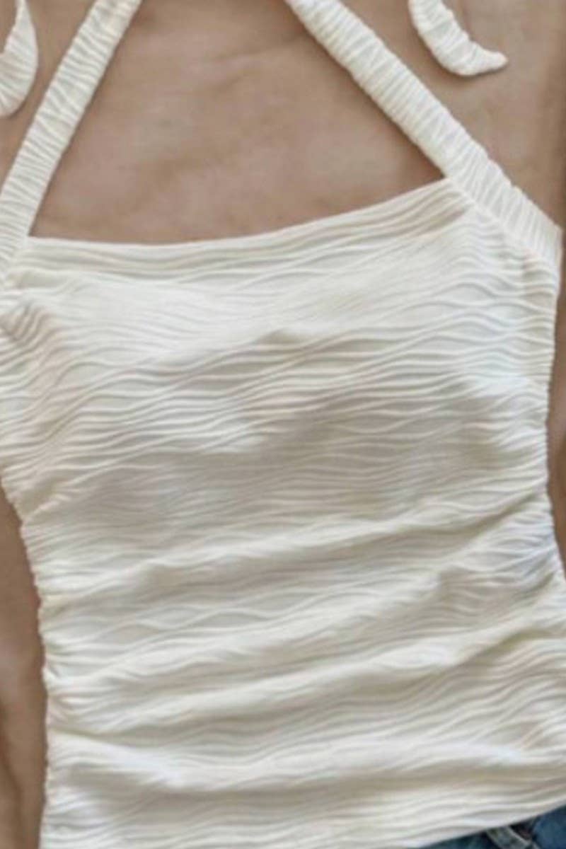 CWTHT0221_SOLID COLOR TIE NECK BACKLESS CAMI TOP