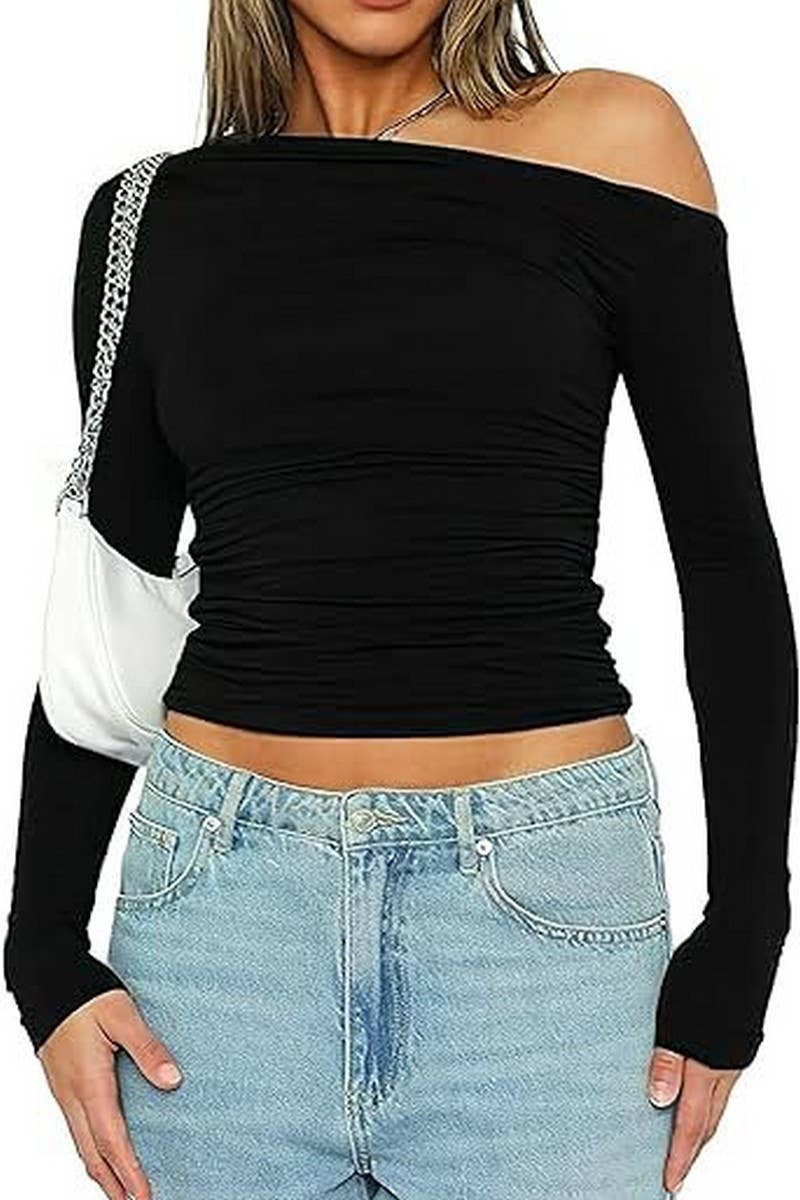 CWTBLL01151_OFF SHOULDER SLIM FIT LONG SLEEVE TOP