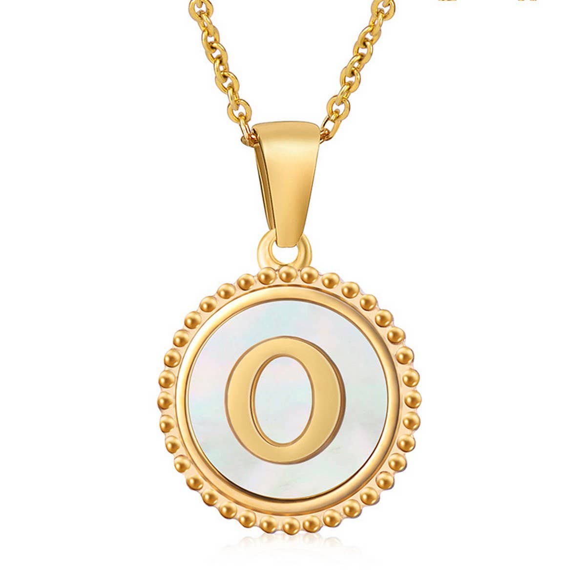 CWAJE1940_Simple Round White Shell Letter Necklace