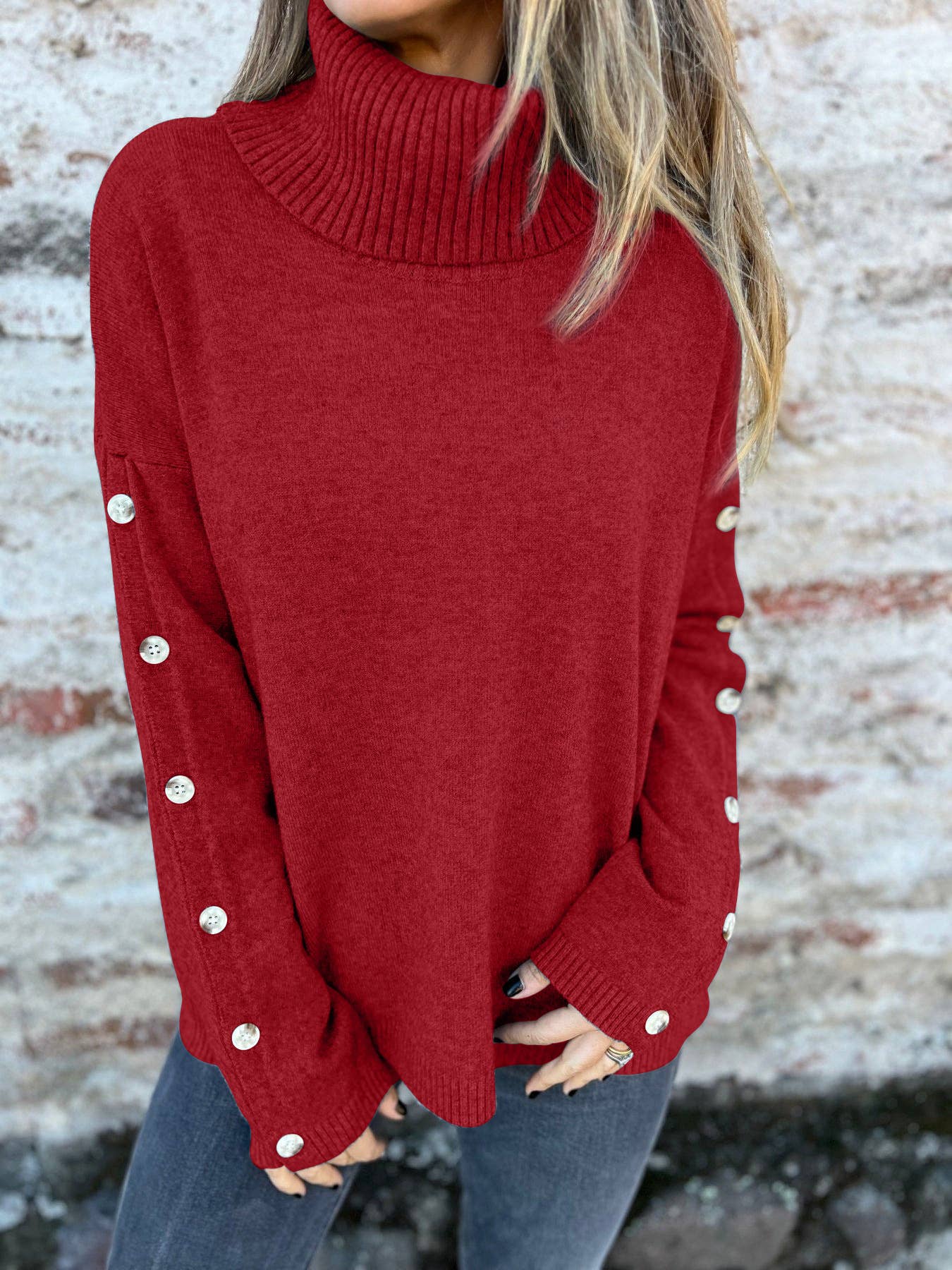 Casual high-neck button-down knitted sweater