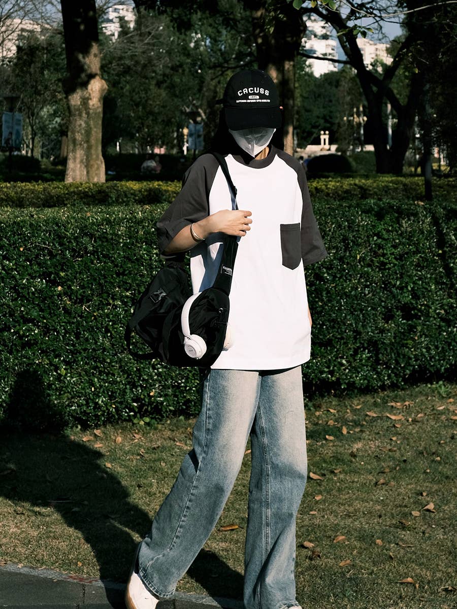 CWTTS0934_COLOR CONTRAST POCKET DESIGN CASUAL T SHIRT