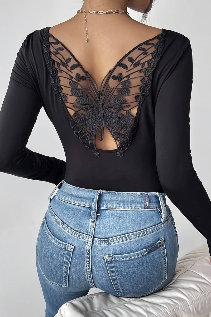 CWTBLL3551_SOLID COLOR BACK HOLLOW BOW LONG SLEEVE TOP