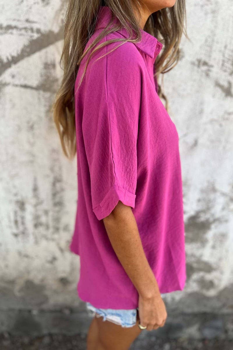 CWTBLS2329_SOLID CASUAL COLLARED BUTTON SHORT SLEEVE SHIRT