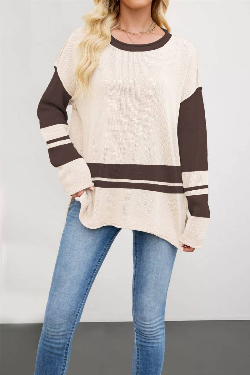 CWOSWL07536_COLORBLOCK CREWNECK LOOSE FIT SWEATER
