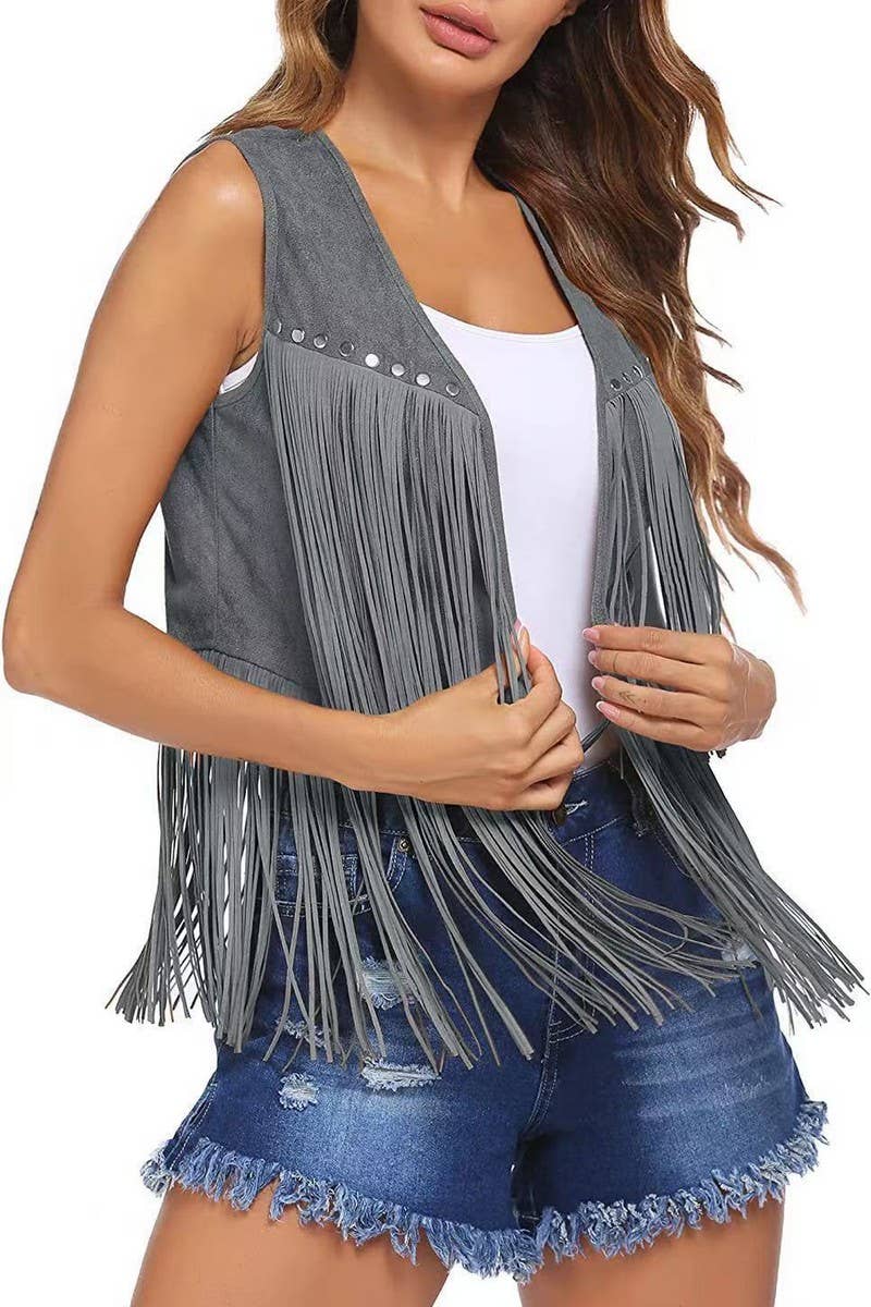CWOCASL0052_SOLID COLOR SHORT VEST VEST TASSEL JACKET
