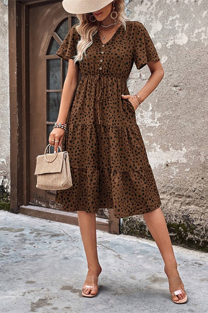 CWDSD2763_V-Neck Short Sleeve Detailed Tiered Maix Dress