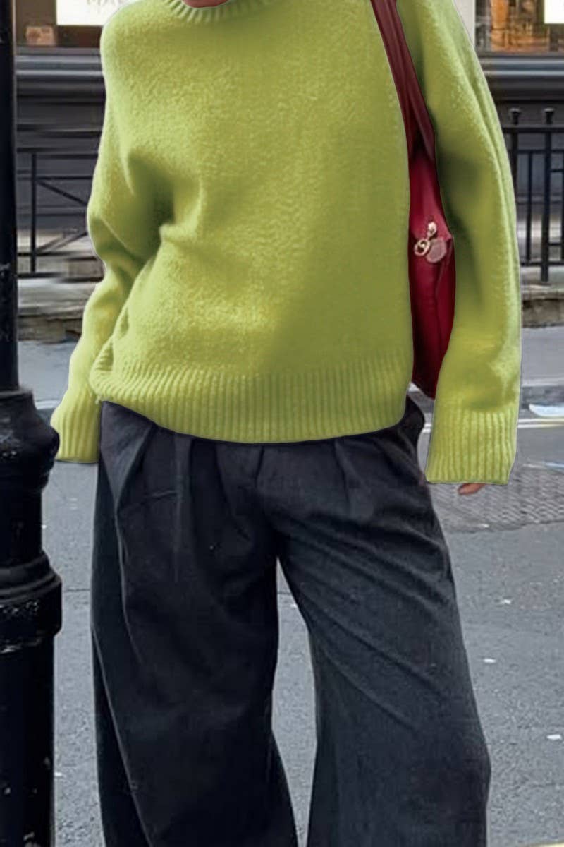 CWOSWL07508_V NECK LONG SLEEVE CASUAL KNIT TOP