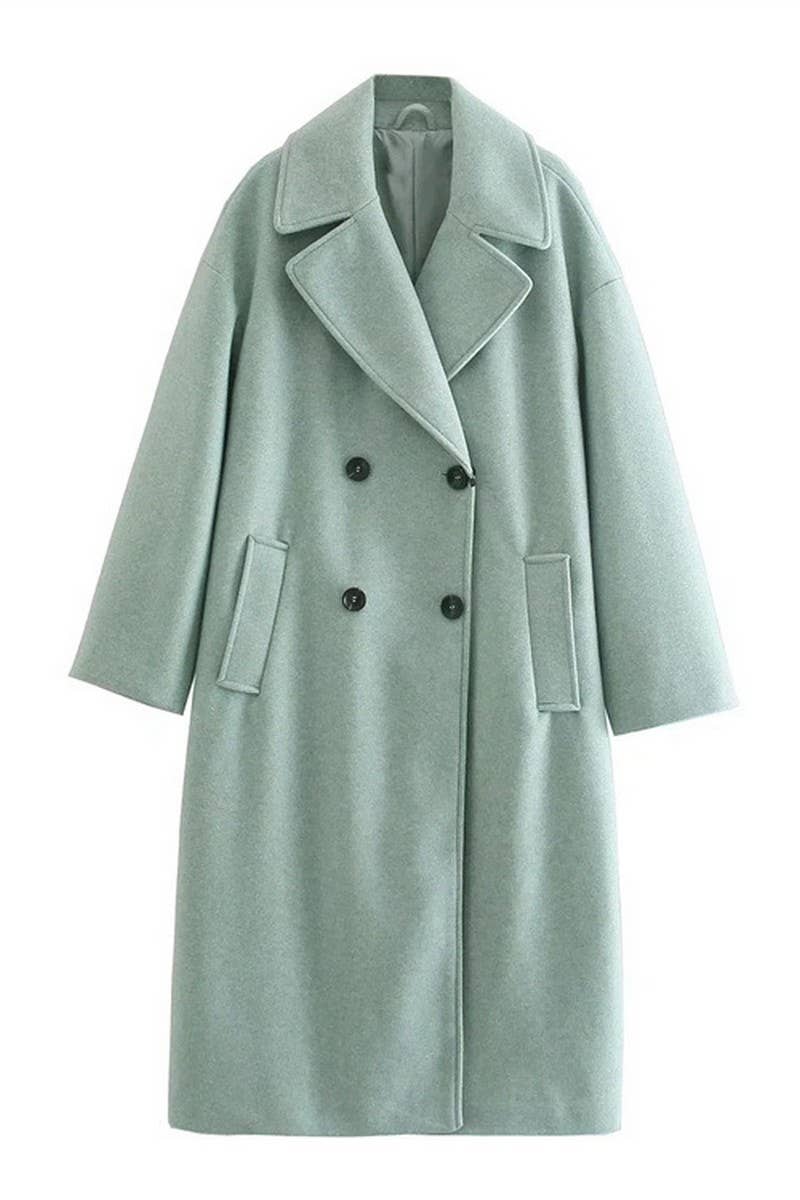 CWOCO1098_SOLID COLOR LAPEL LOOSE DOUBLE-BREASTED LONG COAT