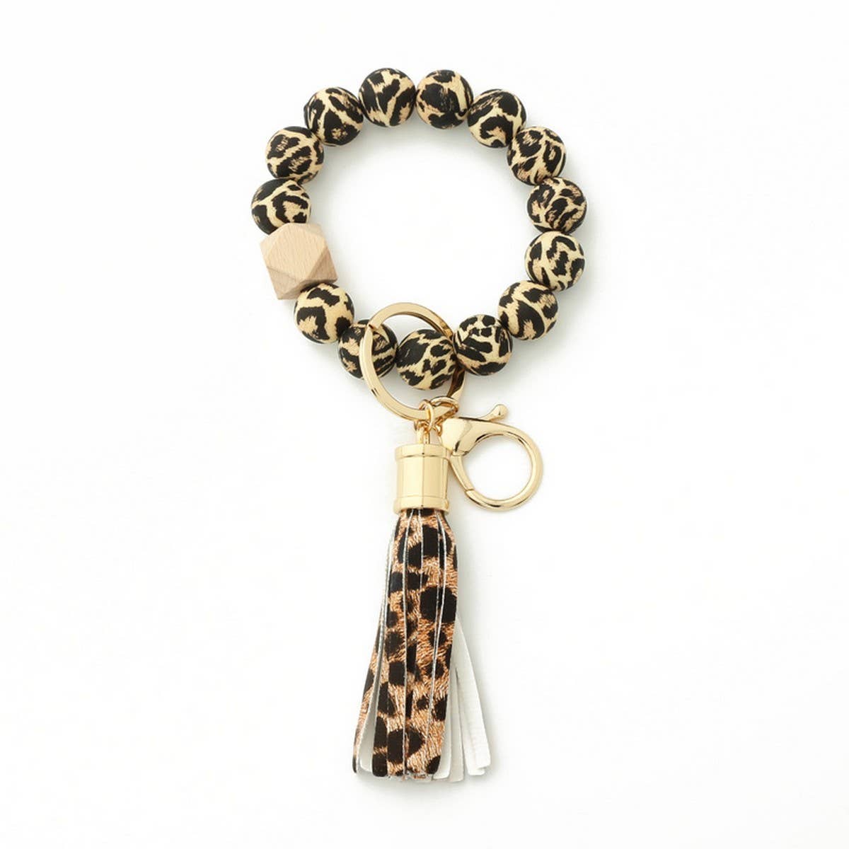 Leopard Print Silicone Bead Bracelet Keychain