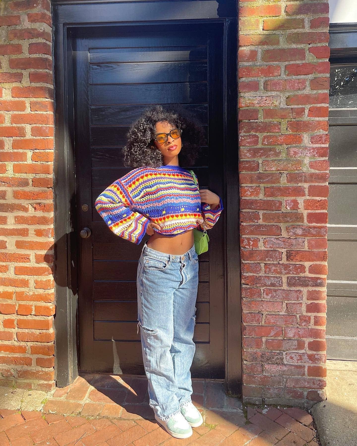 CREW NECK LONG SLEEVE PATCHWORK PULLOVER SWEATER