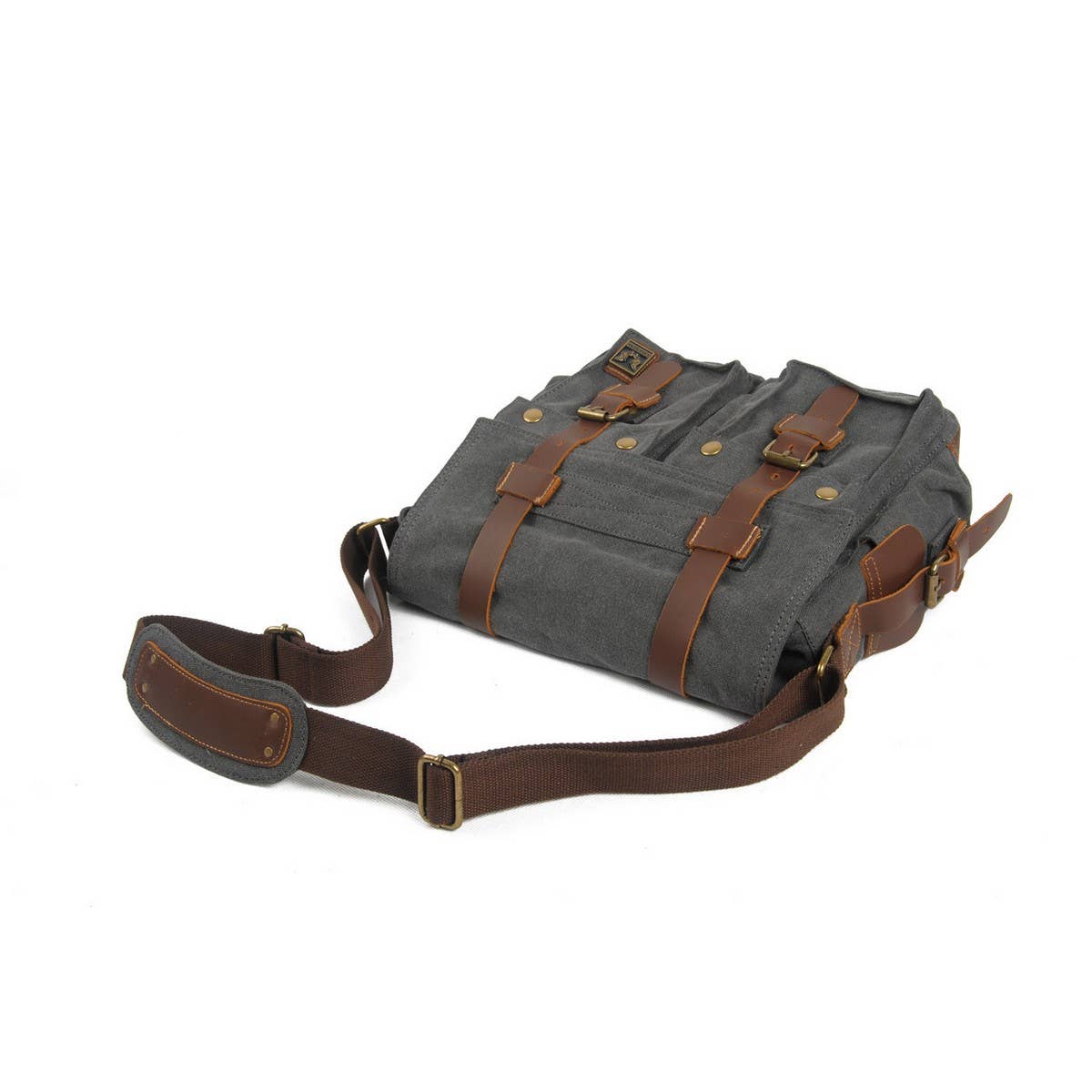 Retro Canvas Satchel Bag with Crazy Horse Leather_CWAB5555
