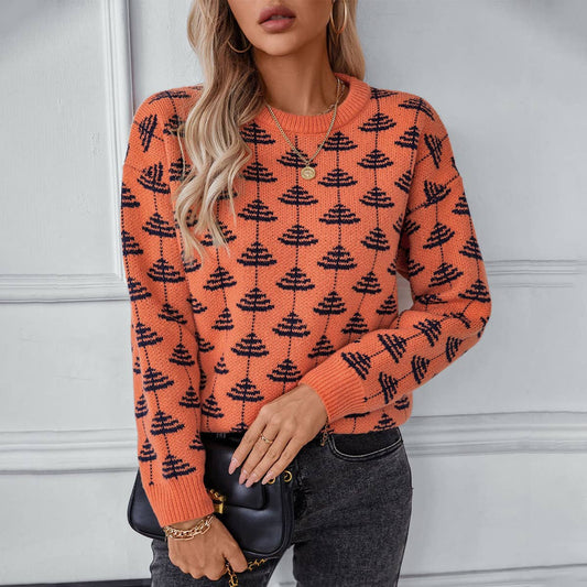 CREW-NECK LONG-SLEEVED JACQUARD PULLOVER SWEATER