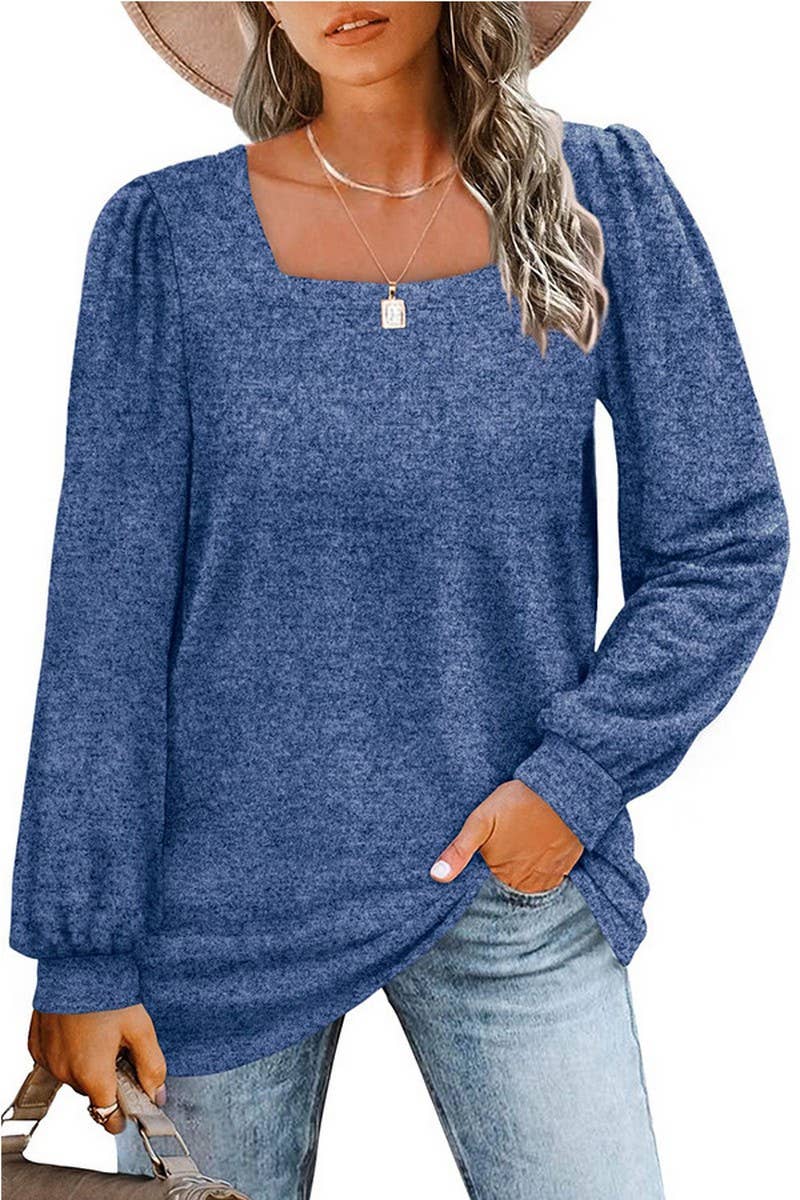 CWTBLL1835_PUFF SLEEVE SQUARE NECK LONG SLEEVE T-SHIRT