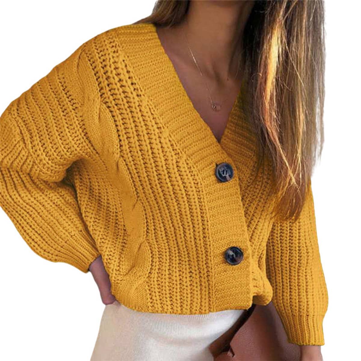 CARDIGAN WITH TWIST BUTTON THICK THREAD SWEATER