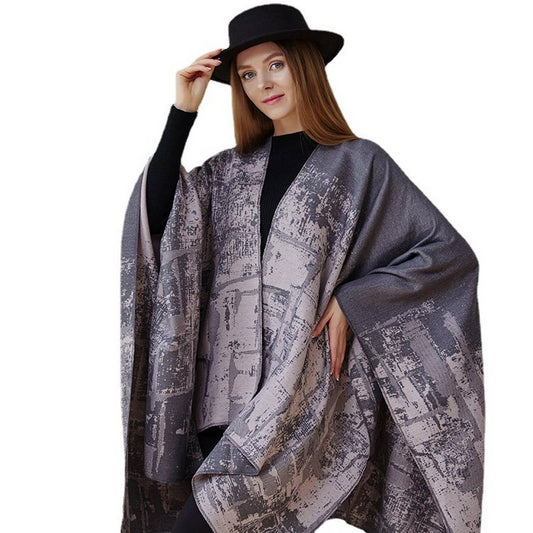 RETRO GRAFFITI WARM SHAWL CAPE PONCHO THICK SCARF_CWASC2224