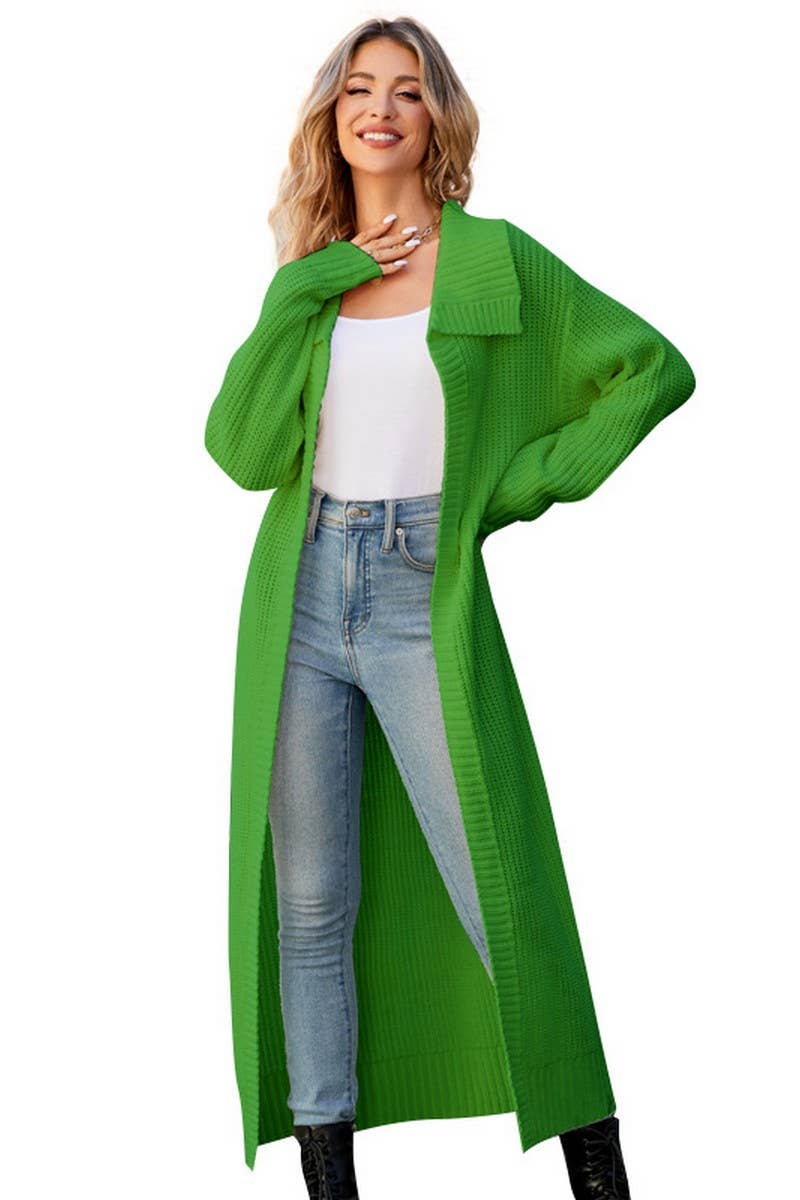 CWOCAL0753_SOLID COLOR LAPEL LONG SWEATER KNITTED CARDIGAN