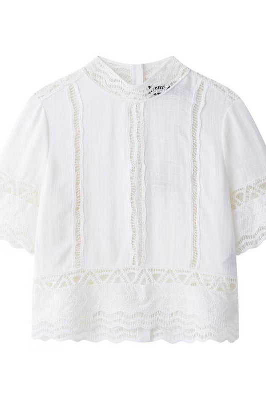 CWSBSS0062_CROCHETED SHORT-SLEEVED SHIRT + SKIRT GENTLE SUIT