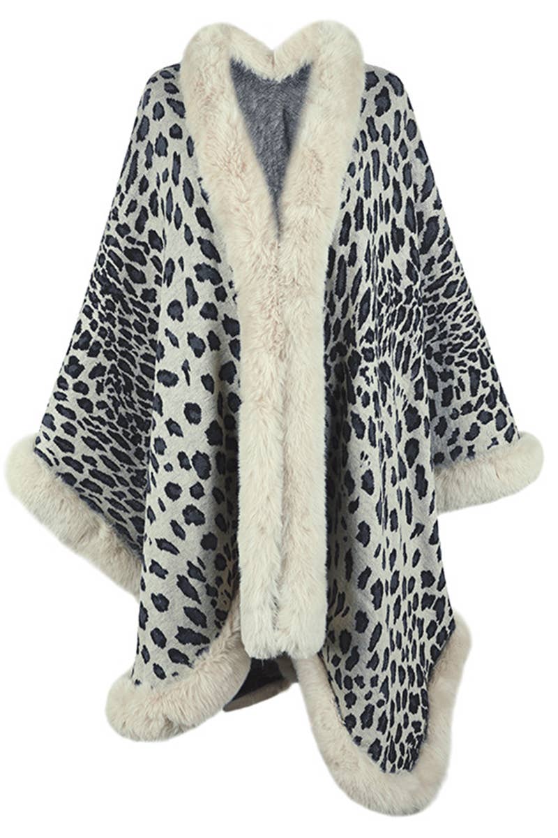 CWOCAL0348 Faux Fur Cape Open Front Cardigan Sweater