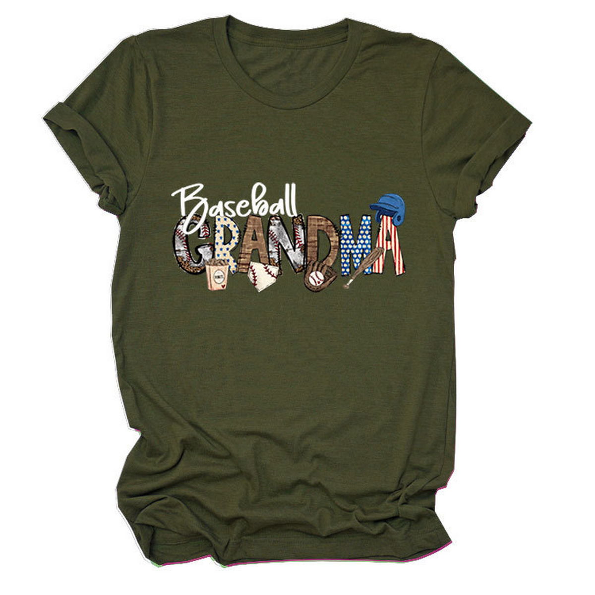 Casual Crew Neck Tee ?œBaseball Grandma??Shirt_CWTTSL0496