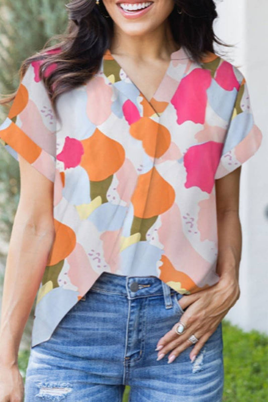 CWTBLS1329_SUMMER V-NECK SHORT SLEEVE FLORAL TOP