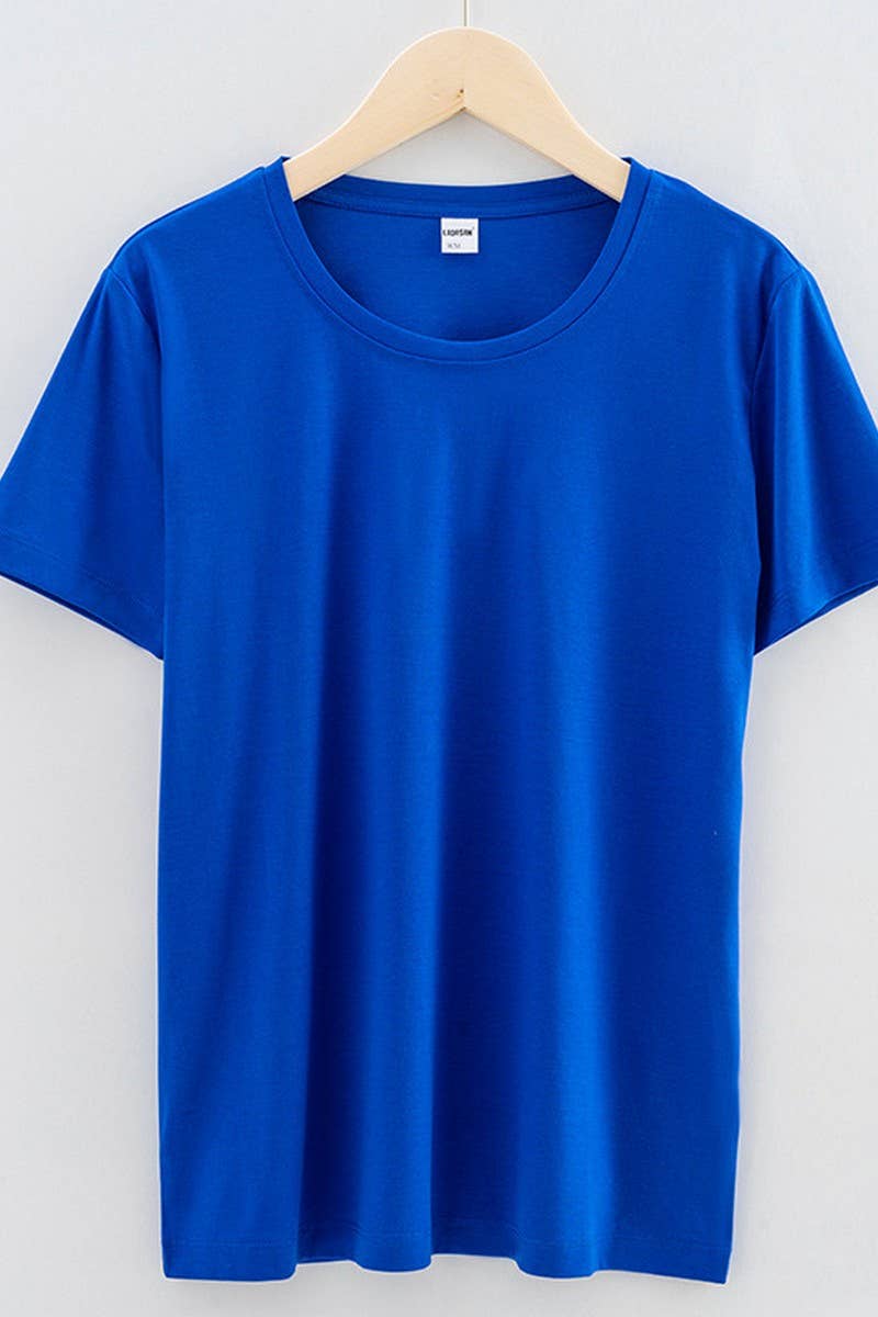 CWTTS1040_SOLID COLOR CASUAL ROUND NECK WOMEN T-SHIRT