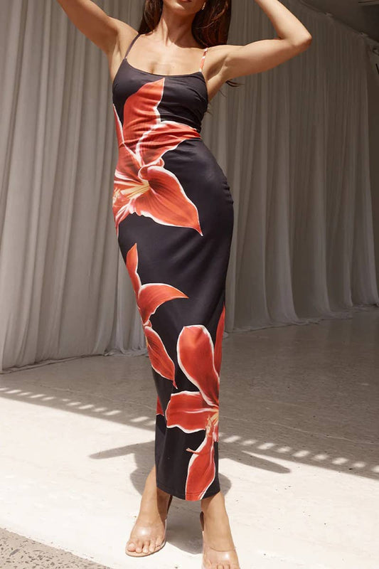 CWDMD5987_SEXY FLOWER HIP-HUGGING SLIT SUSPENDER LONG SKIRT