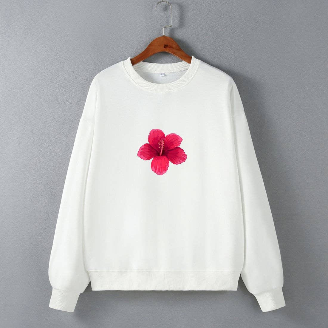 Flower-printed off-the-shoulder sweatshirt