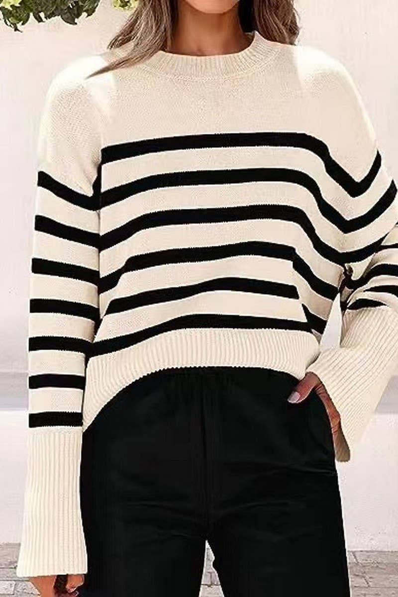 CWOSWL07683_STRIPED LOOSE-FITTING PULLOVER KNIT SWEATER