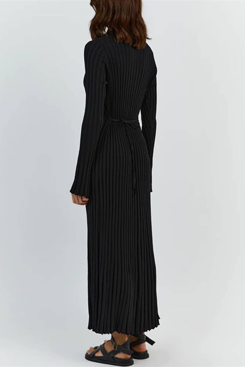 CWDMD3751_SOLID COLOR SLIM LONG-SLEEVED SWEATER DRESS LONG