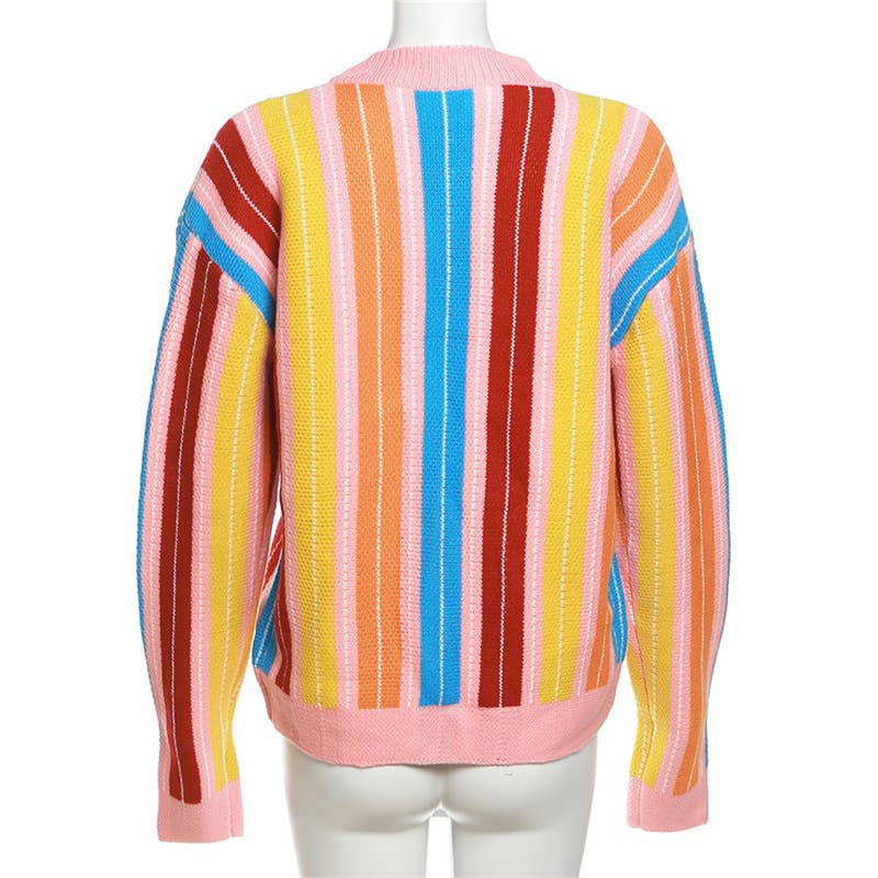 COLOR CONTRAST STRIPED LONG SLEEVE CARDIGAN