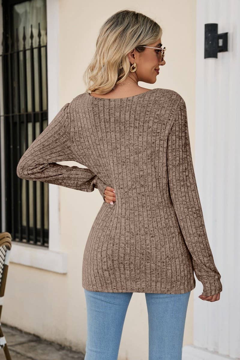 CWTBLL3197_SQUARE NECK RIBBED BRUSHED CASUAL LONG SLEEVE TOP