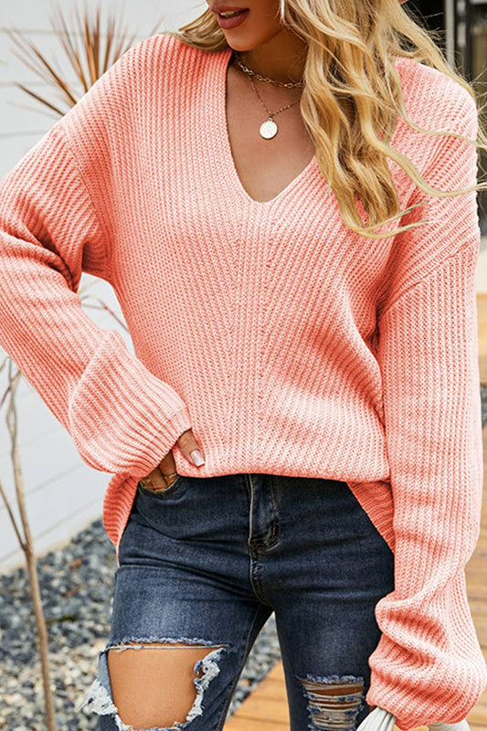 CWOSWL585_Casual V-Neck Pullover Sweater
