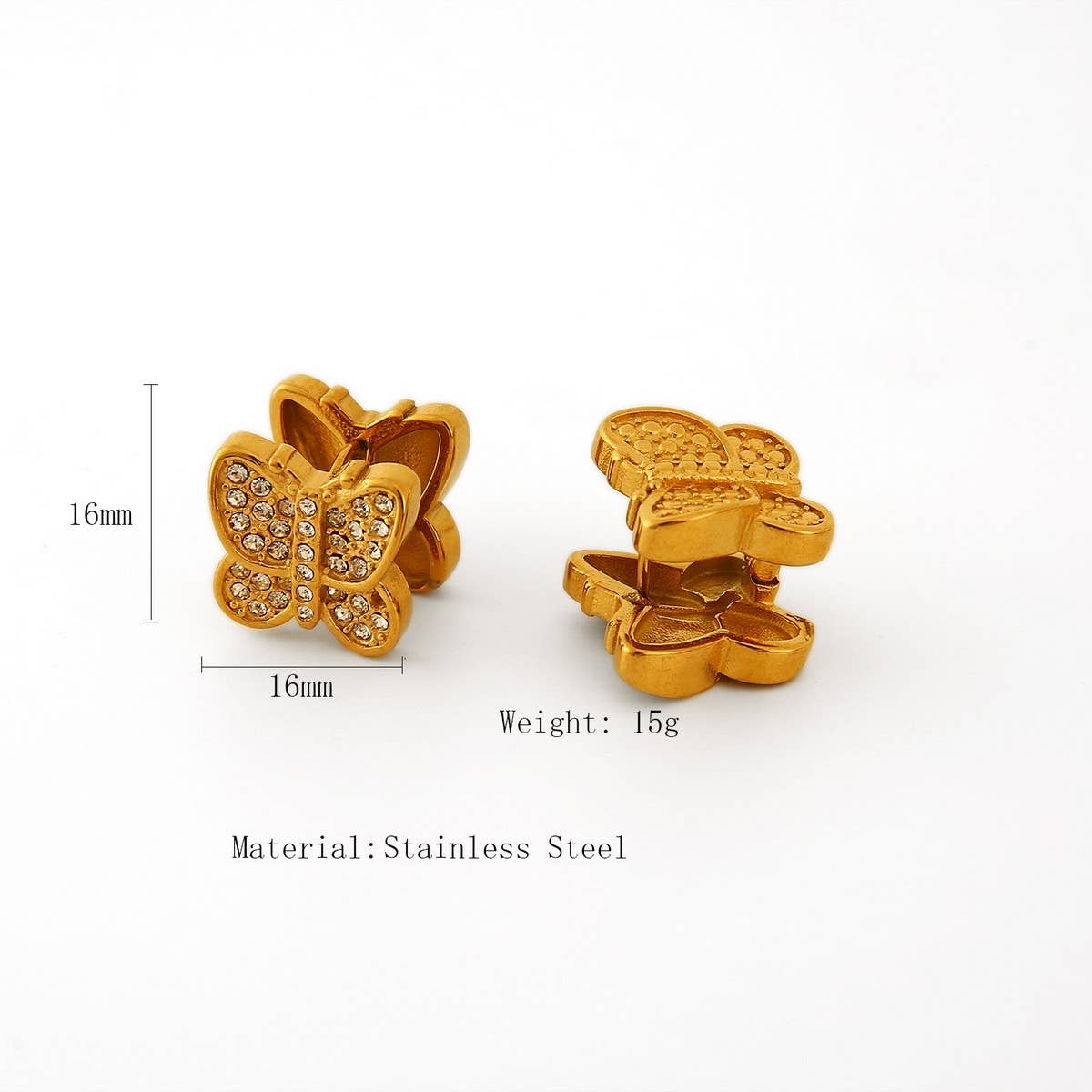 3D Butterfly Earrings with CZ, Stainless Steel_CWMM8921