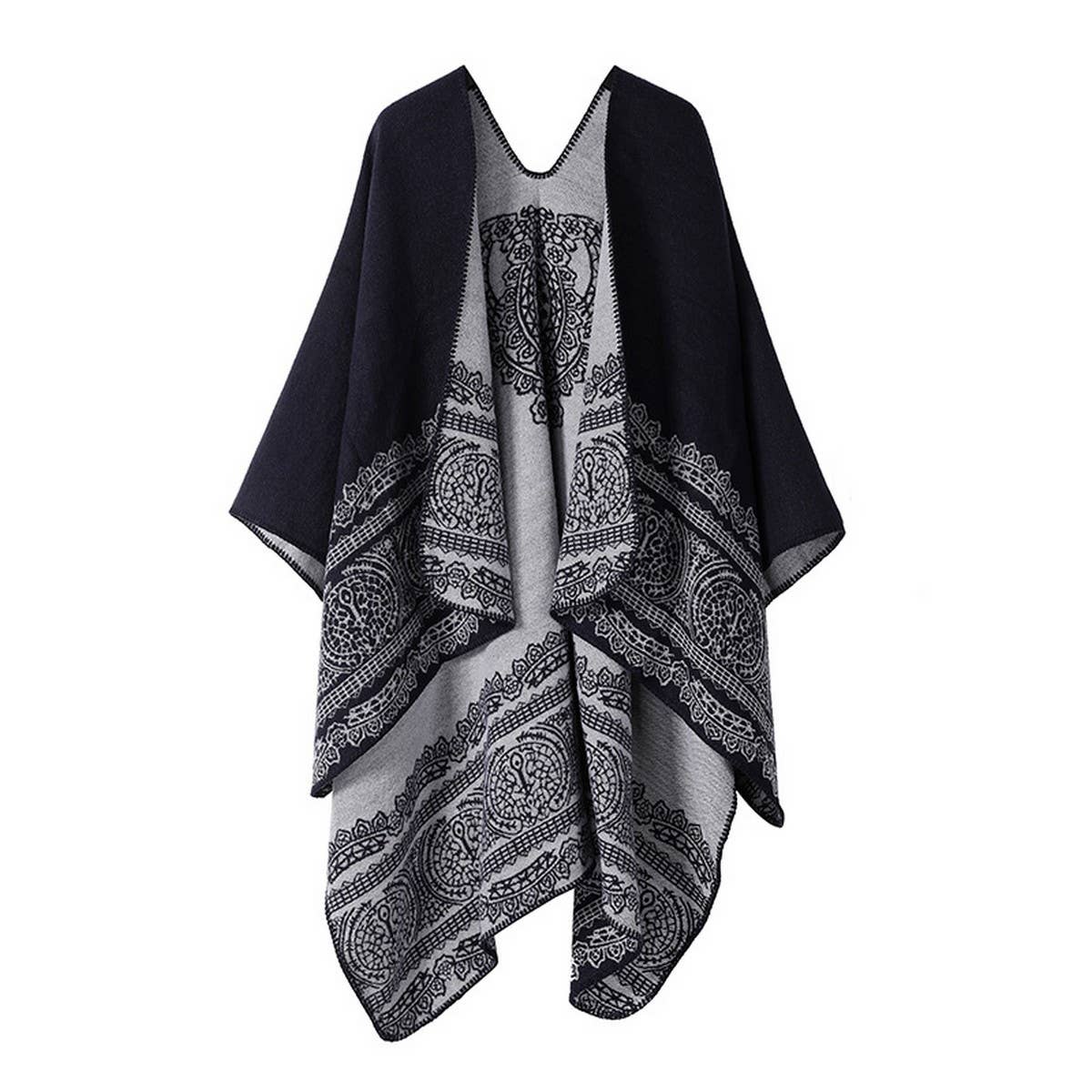 DOUBLE-SIDED PLAID FAUX CASHMERE SHAWL CAPE
