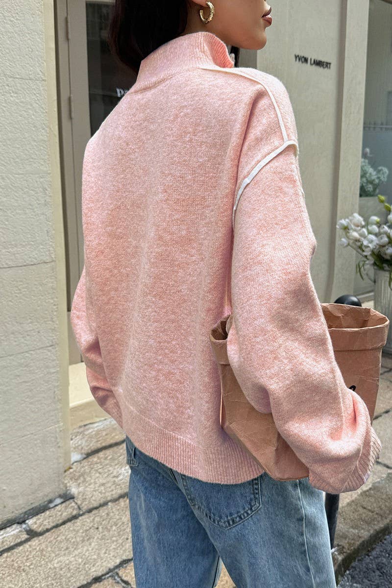 CWOSWL07487_CASUAL SIMPLE SOLID LONG SLEEVE ZIP SWEATER