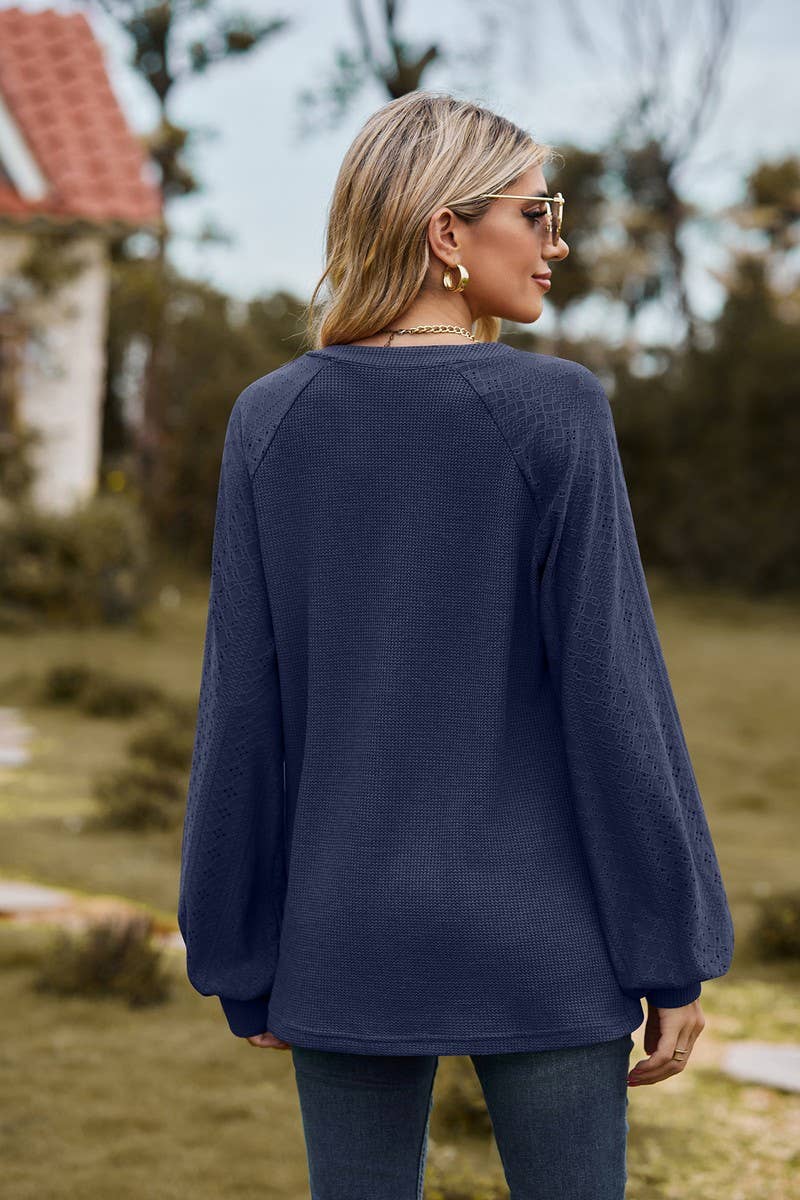 CWTTL1559_V-neck Pullover Long Sleeve Top