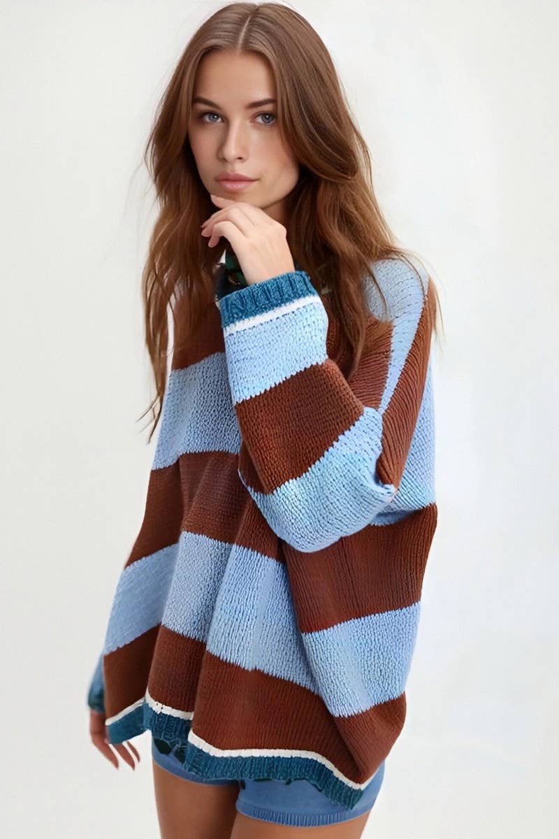 CWOSWL6945_OVERSIZED COLORBLOCK STRIPED SWEATER