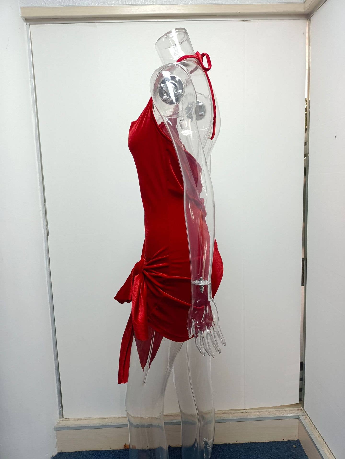 A halter cutout lace-up and slit dress