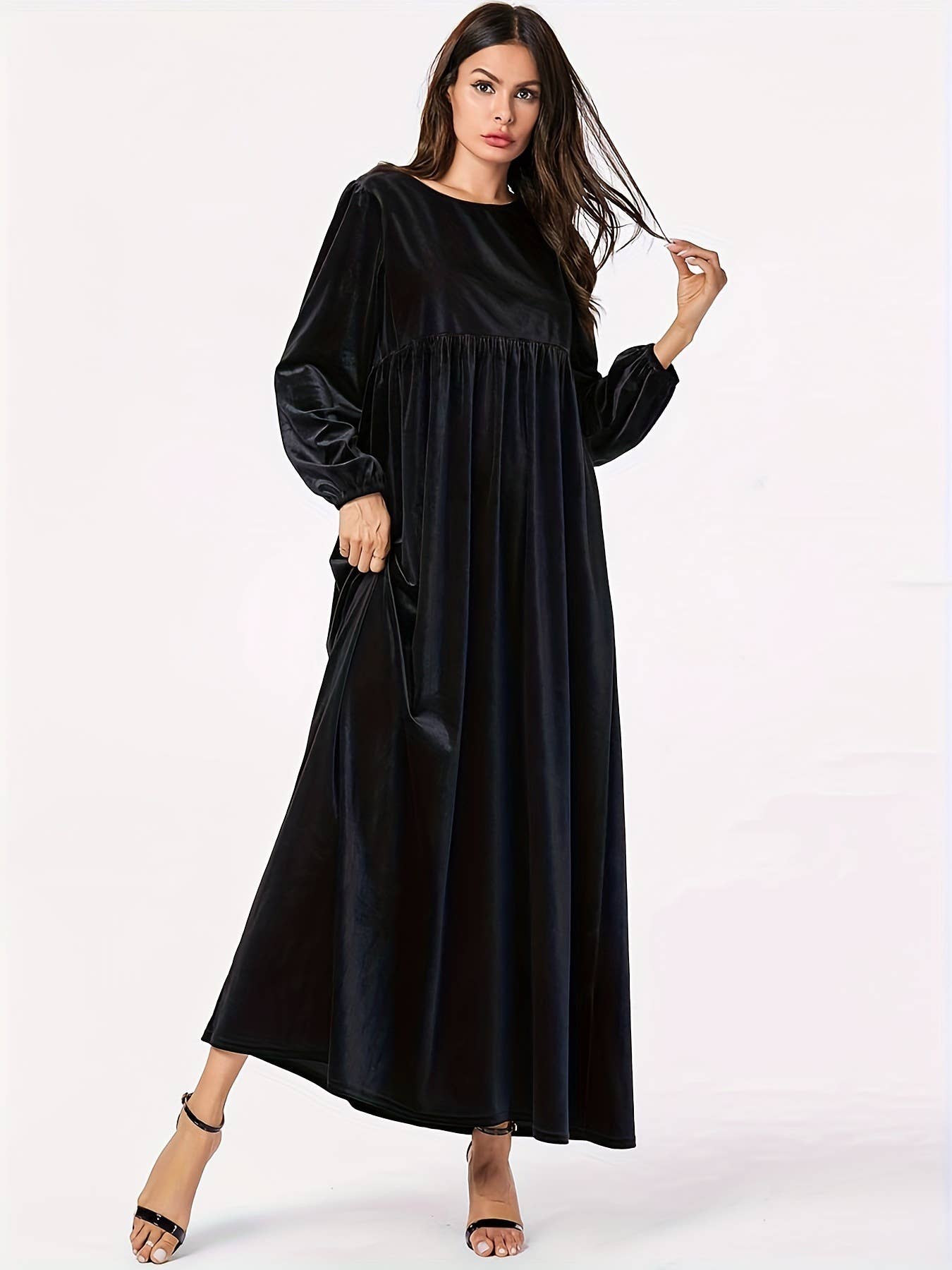 Fashionable round-neck velvet loose dress