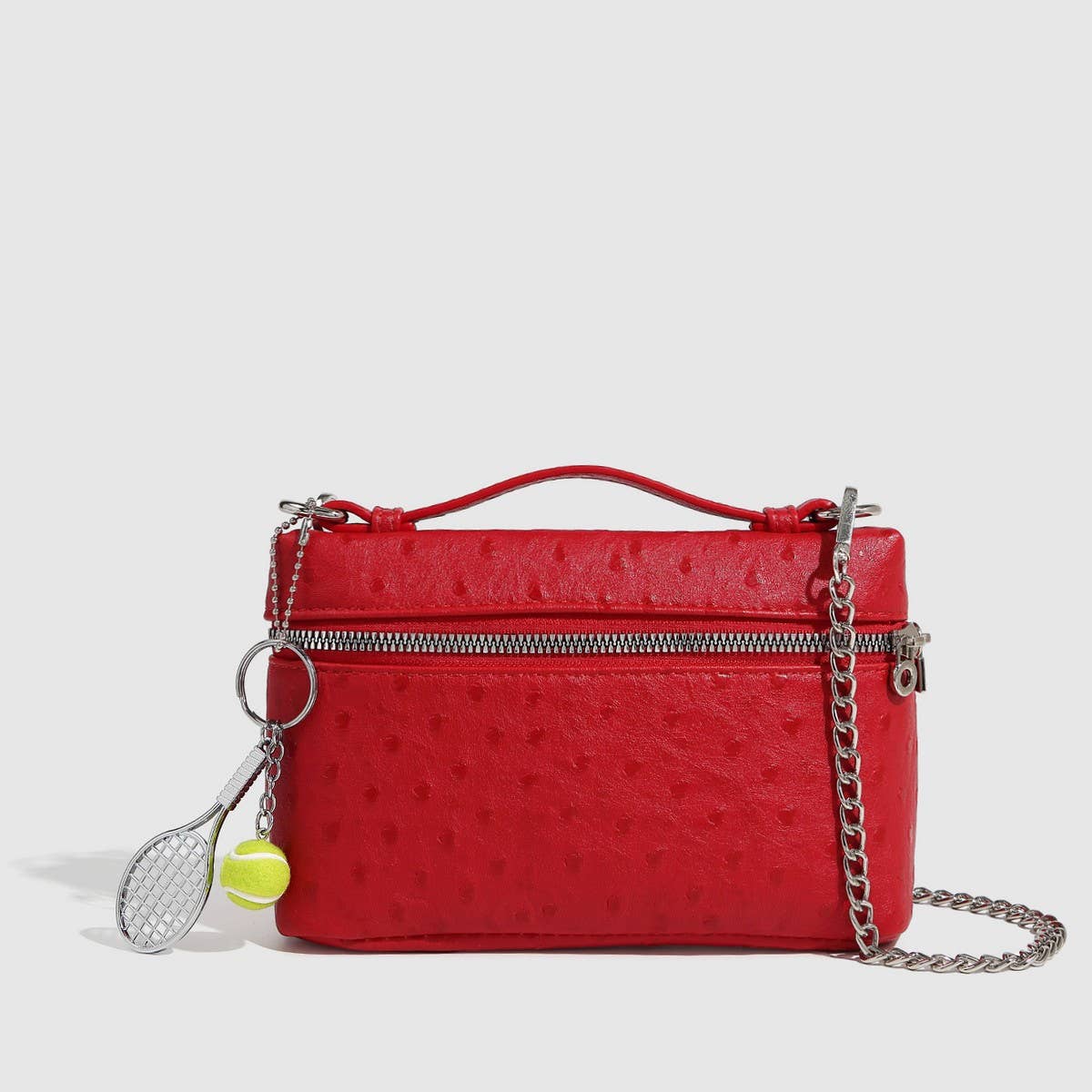Racing Style Ostrich Grain Shoulder Bag_CWAB5724