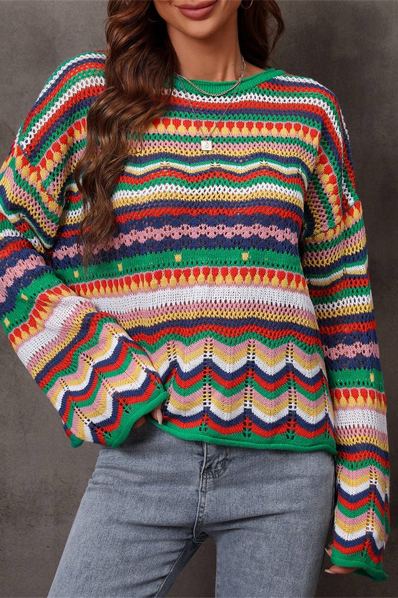 CWOSWL2068_Loose Sexy Crochet Crew neck Hollowed Out Sweater