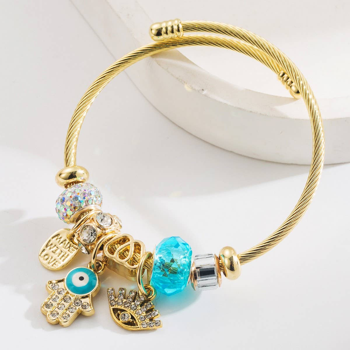 Adjustable Evil Eye Bracelet with Letter Charm_CWMM8568