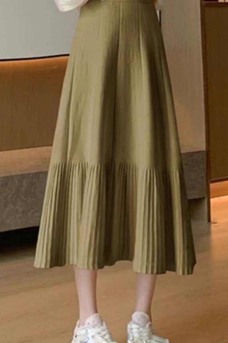 CWBLS0298_SOLID COLOR HIGH WAIST PLEATED KNITTED SKIRT